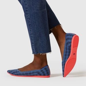 Indigo Gingham Pointed Flats